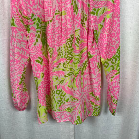 Lilly Pulitzer Pink&Green Silk Elsa Top Home Slice Pink Pineapple Sz.S - Picture 12 of 15